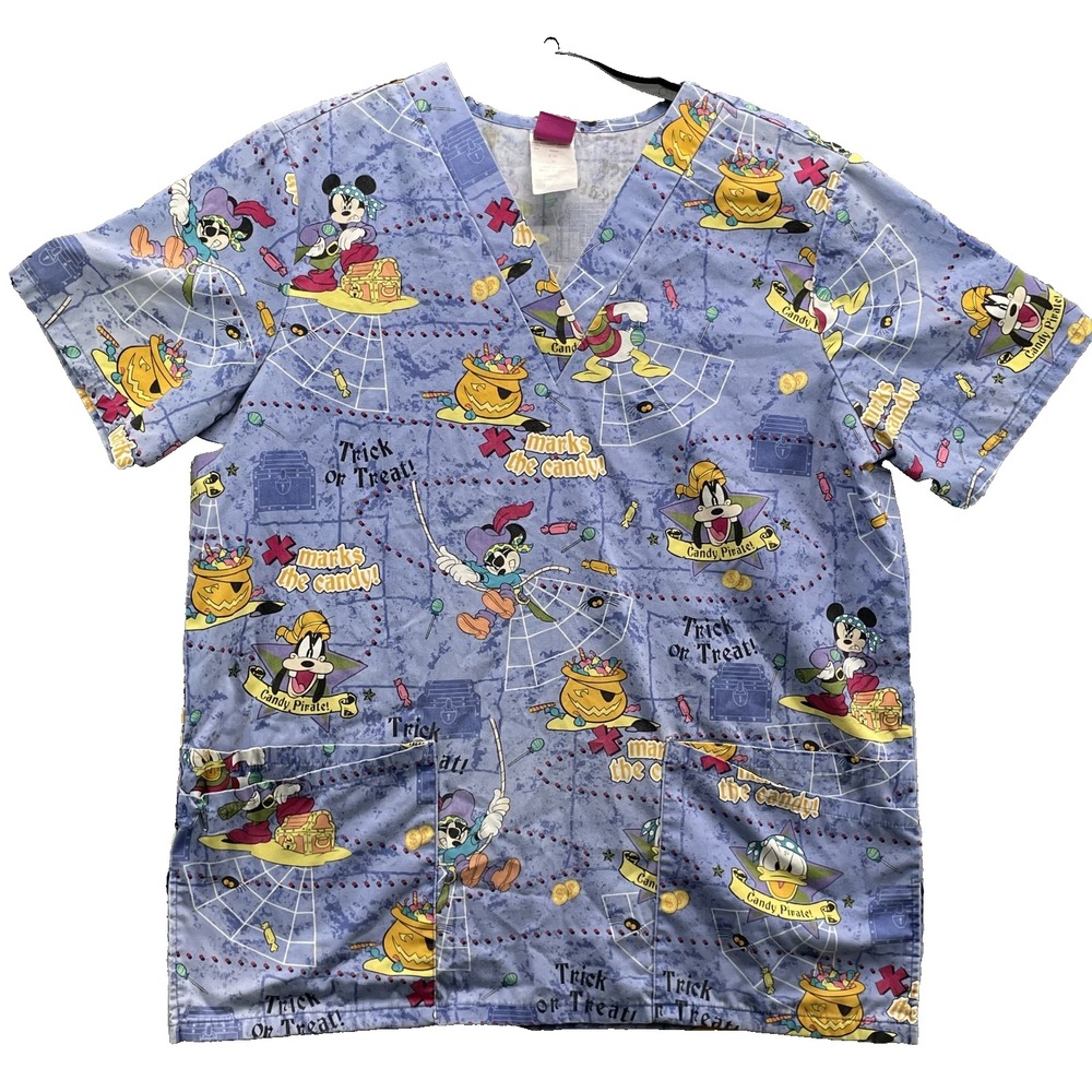 Disney Scrub Top Women's Small Halloween Mickey Mouse Workwear Uniform Medical
